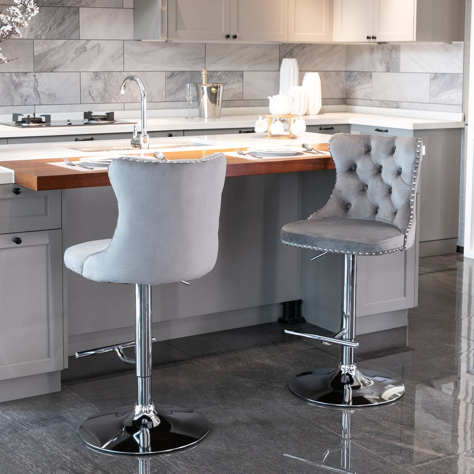 Grey and chrome on sale bar stools