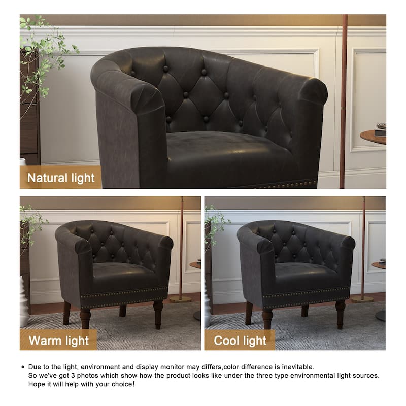Alina Modern Tufted Tub Barrel Faux Leather Accent Chair