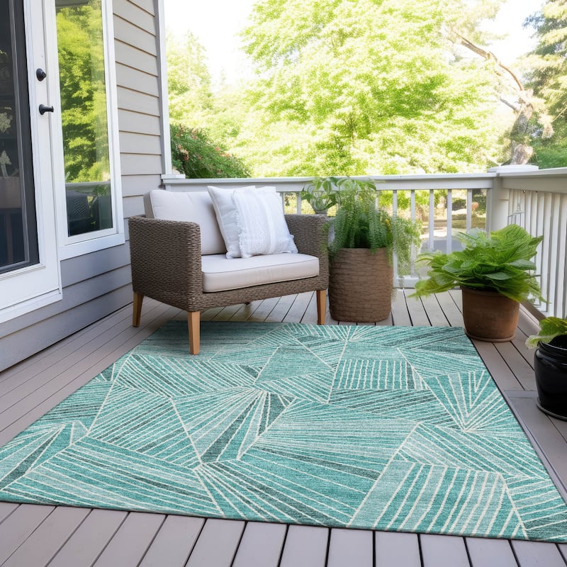 Machine Washable Indoor/ Outdoor Chantille Modern Mosaic Rug - Teal - 5' x 7'6"