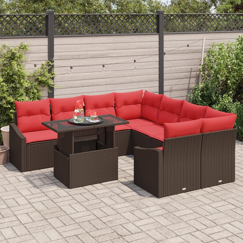 vidaXL 9 Piece Garden Sofa Set with Cushions - 91.9×92.1×27.2
