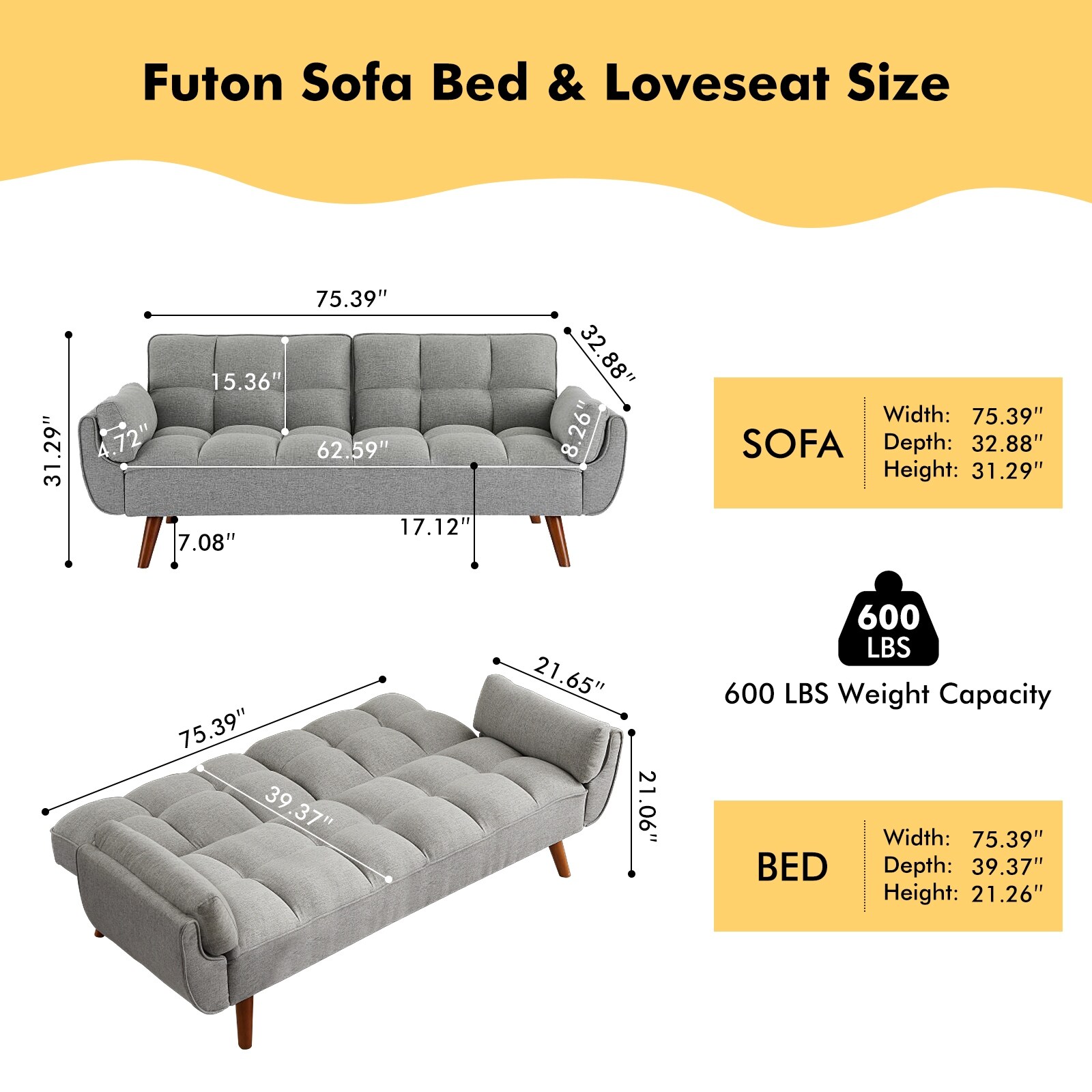 Futon shop couch size