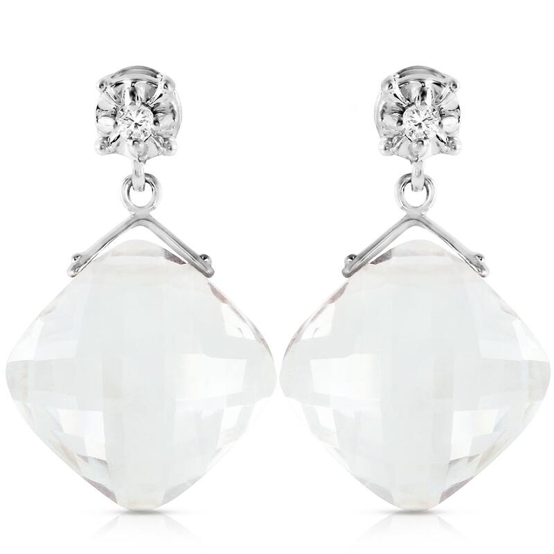 14K Solid Gold Gemstone Stud Earrings Diamond & Rose Topaz Certified - White