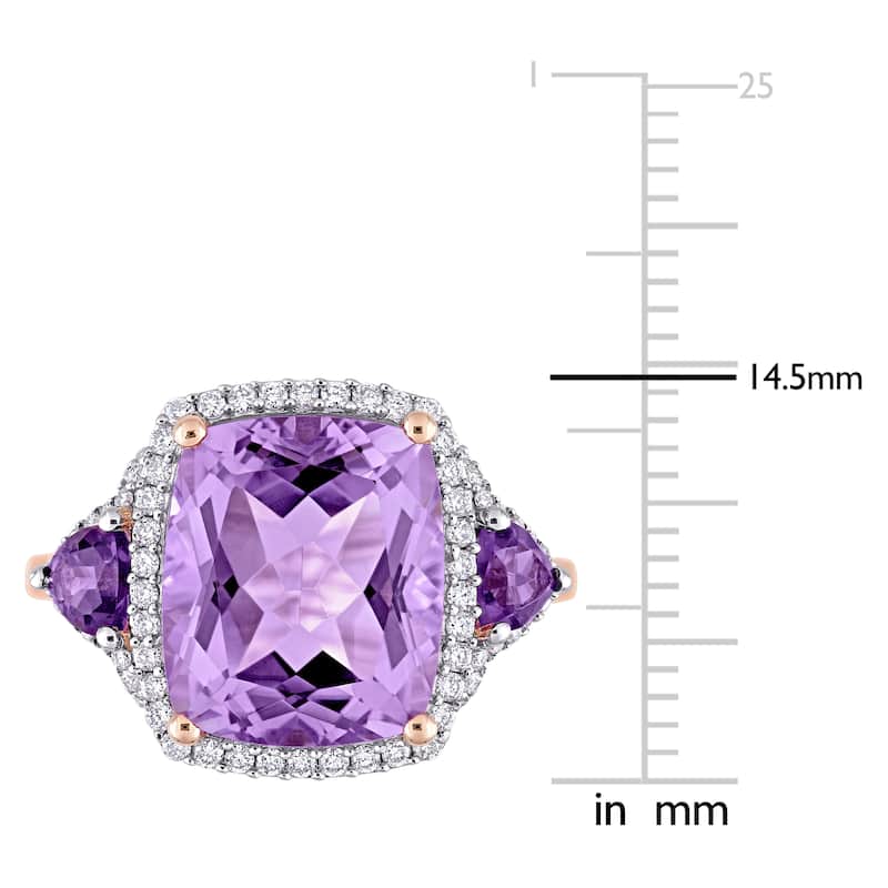 Miadora 14k Rose Gold Rose De France, African-Amethyst & 1/3ct TDW Diamond Halo Cocktail Ring