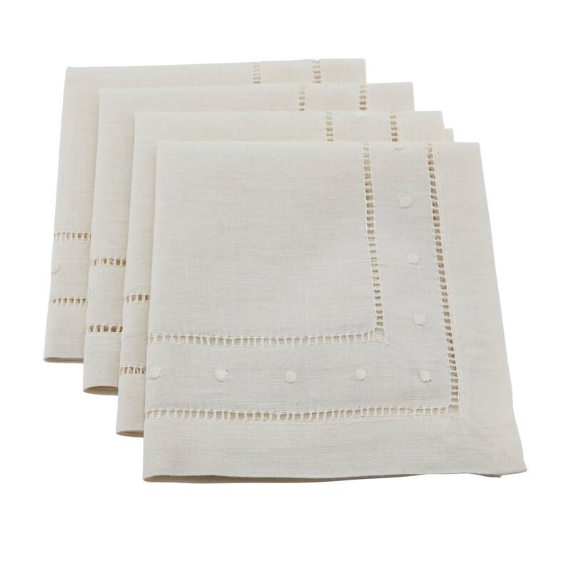 Embroidered Dot and Hemstitched Napkin (Set of 4)