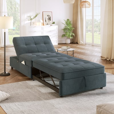 4-in-1 Convertible Sofa Chair Bed, Folding Ottoman Bed Armless Sofa Chair with Storage Pocket and USB Port for Living Room