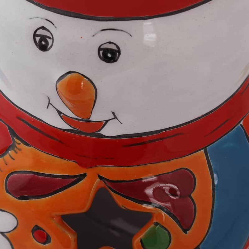 Novica Handmade Snowman Glow Ceramic Candle Holder