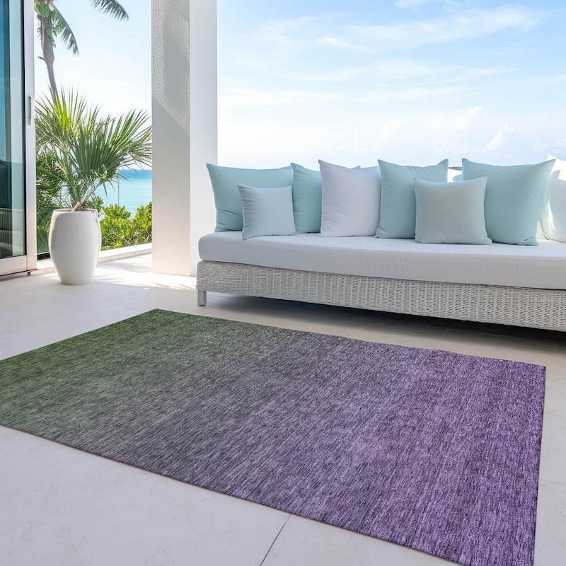 Machine Washable Indoor/ Outdoor Chantille Solid Ombre Rug - Purple - 9' x 12'