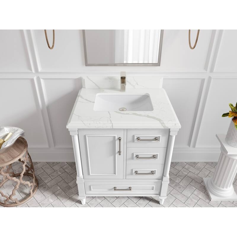 Willow Collections 30 in. W x 22 in. D Aberdeen Single Sink Bathroom Vanity with Countertop - 1.5" Calacatta Laza - White
