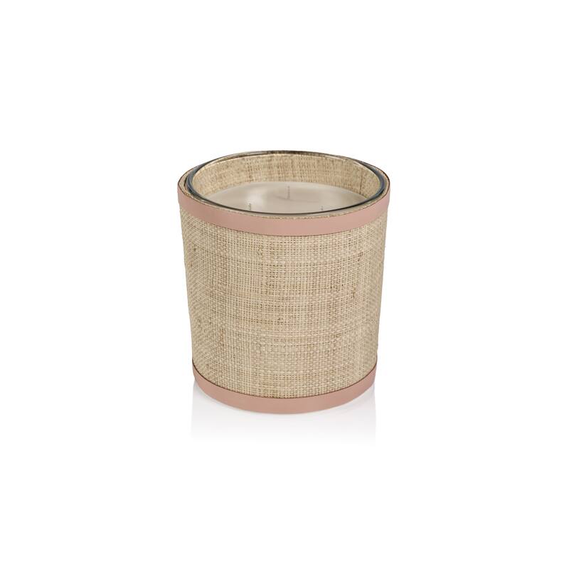 Lemon Peel, Lavender & Tarragon Scented Candle in Natural Raffia Basket w/ Leather Trim - 19 oz