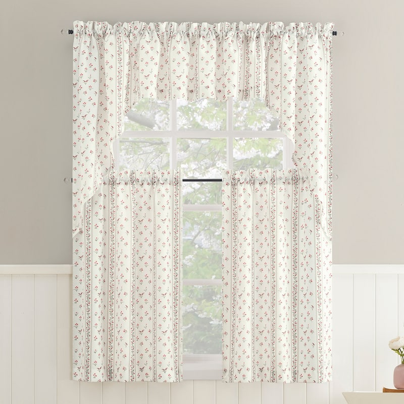 No. 918 Riverwood 2-Piece Ditsy Floral Stripe Semi-Sheer Rod Pocket Kitchen Curtain Swag Pair - 54" x 38"