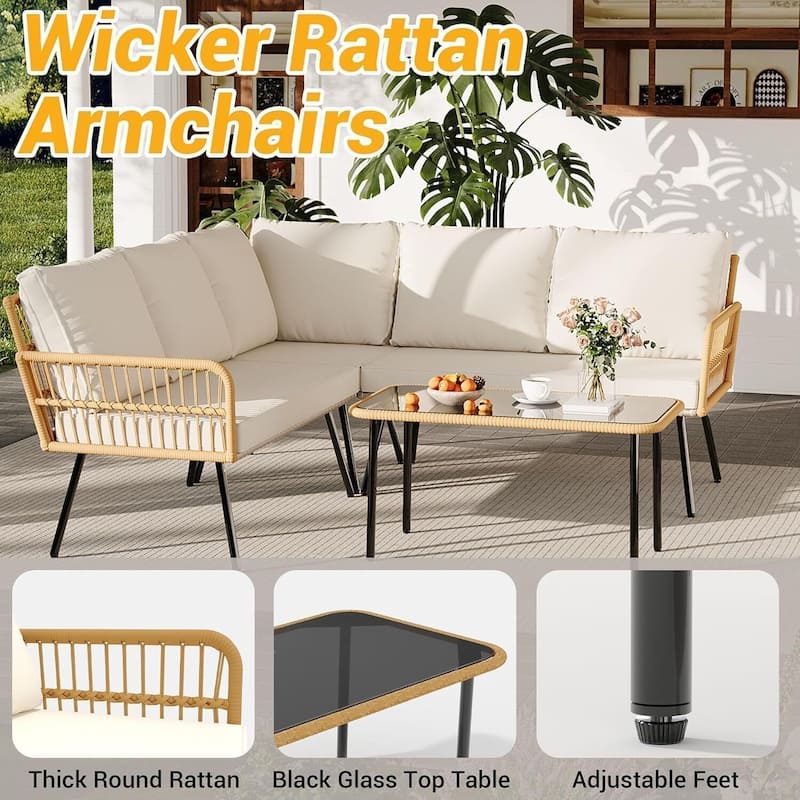 4-Piece Outdoor Patio Bistro Set with Cushions & Side Table