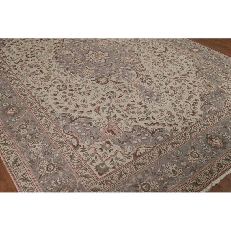 Tabriz Persian Vintage Rug Bedroom Hand-Knotted Wool Carpet - 8'5" x 11'2"