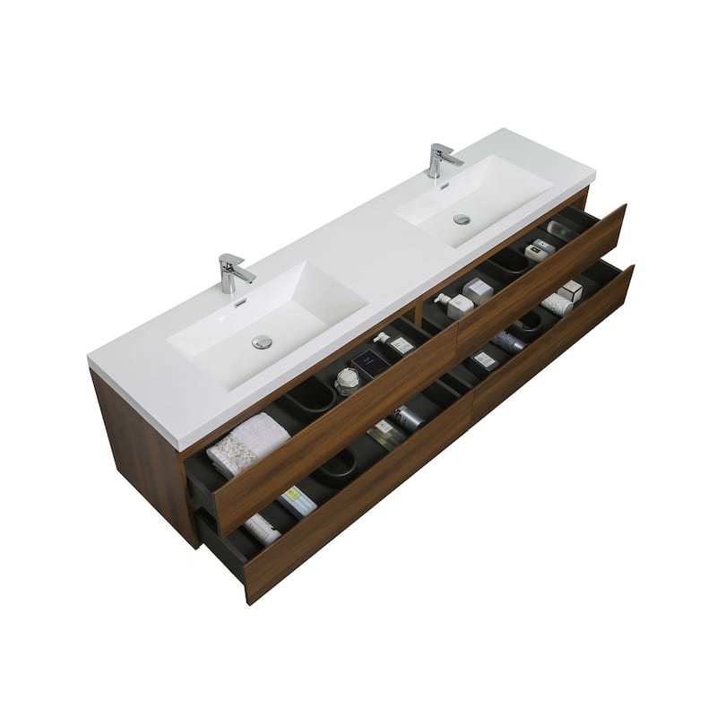 Alma-Pre 84 Inch Wall Mount Vanity with White Double Sink