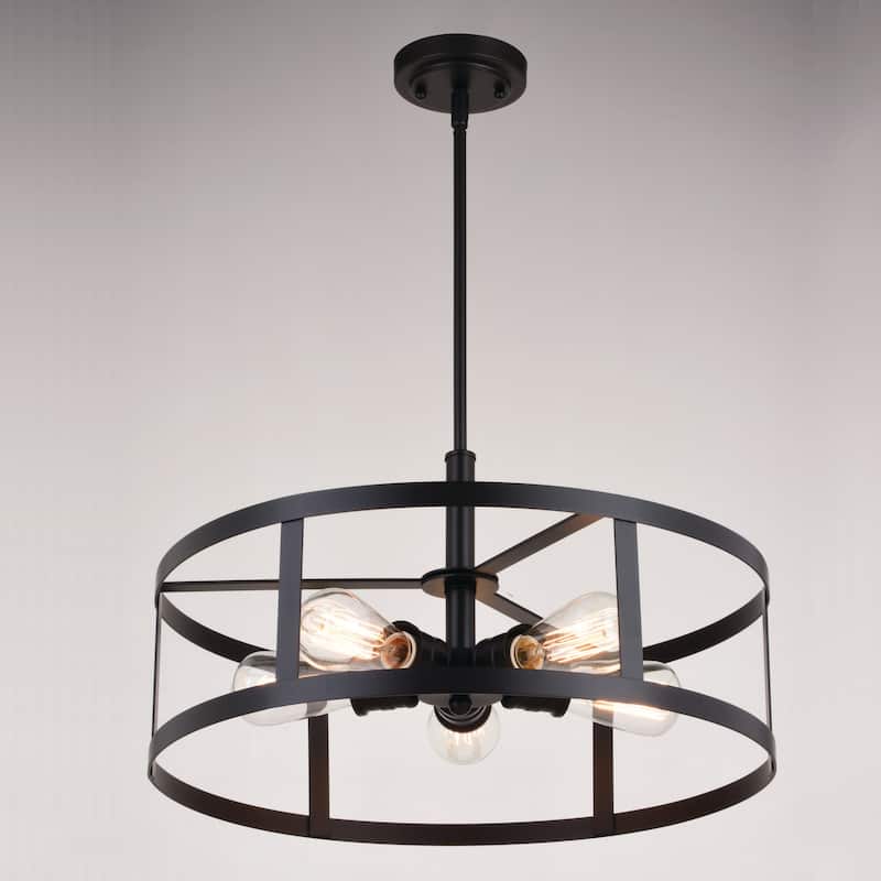 Akron 5L Oil Rubbed Bronze Drum Cage Farmhouse Pendant Light - 20-in W x 16.75-in H x 20-in D