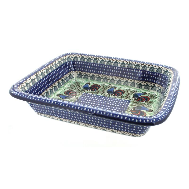 Blue Rose Polish Pottery 855 Ceramika Artystyczna Medium Rectangular Baker - Rooster Row
