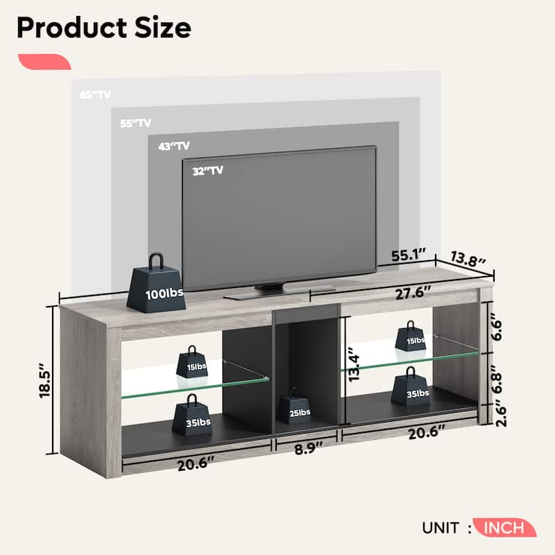 55 inch Entertainment Center LED TV Stand up to 65 Inch TVs for Living Room - 55 inches
