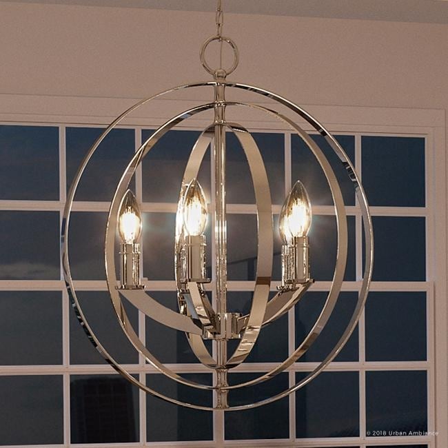 Luxury Industrial Chic Chandelier, 24.375"H x 22"W, with Modern Farmhouse Style, Polished Nickel Finish by Urban Ambiance (60 to 100 Watts - Steel - - Chandeliers For Bedrooms by Overstock.com