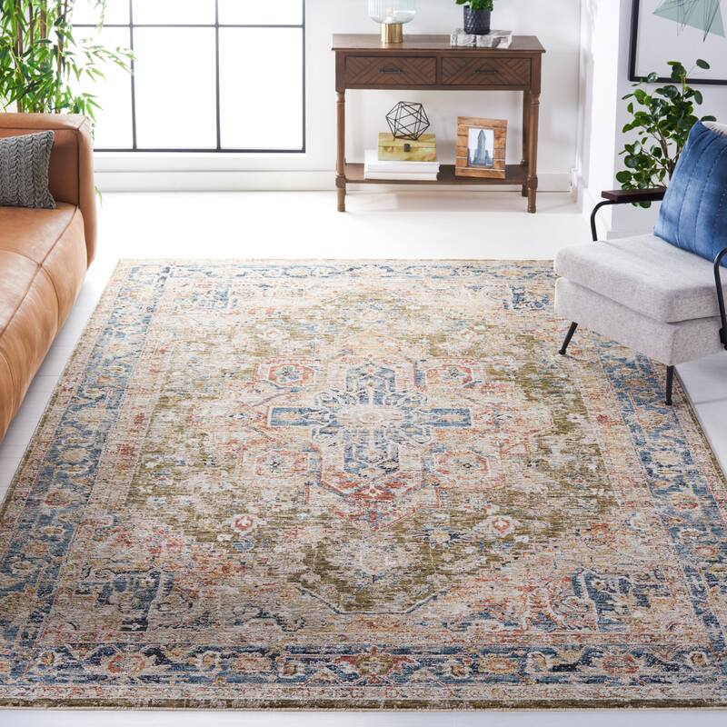 SAFAVIEH Silverado Yetta Vintage Oriental Rug - 6'4" Square - Sage/Blue