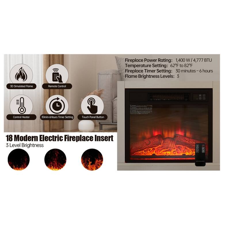 Modern 3D Fireplace TV Stand with LED Lights, USB Ports, and Glass Shelves, for TVs up to 62" - Black Wood