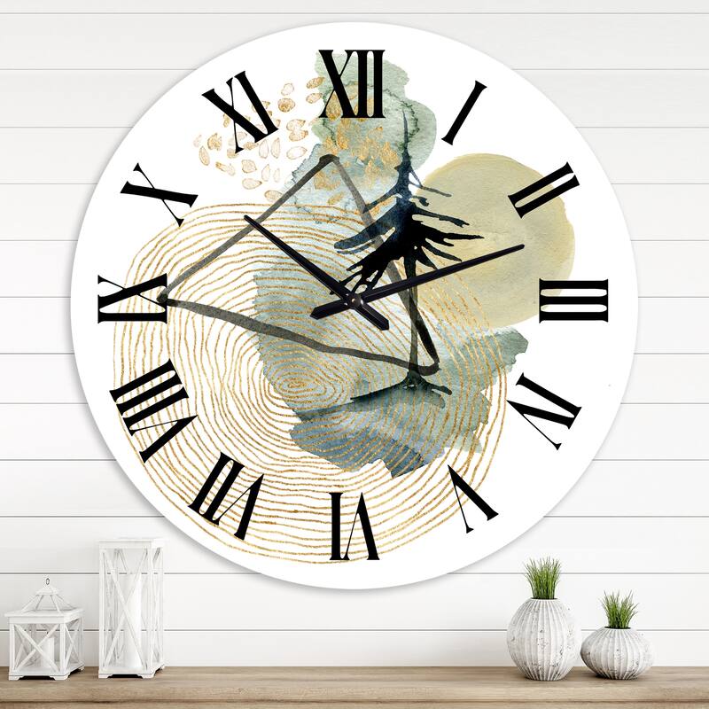 Designart 'Abstract Landscape Of Mountains Moon and Tree' Mid-Century Modern wall clock - 36 In. Wide x 36 In. High