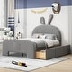preview thumbnail 10 of 16, Full Size Velvet Platform Bed with Rabbit-Shaped Headboard,with Drawers,with Bed-End Storage Pocket Gray