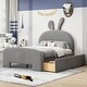preview thumbnail 10 of 16, Full Size Velvet Platform Bed with Rabbit-Shaped Headboard & Drawers with Bed-End Storage Pocket, Beige Grey