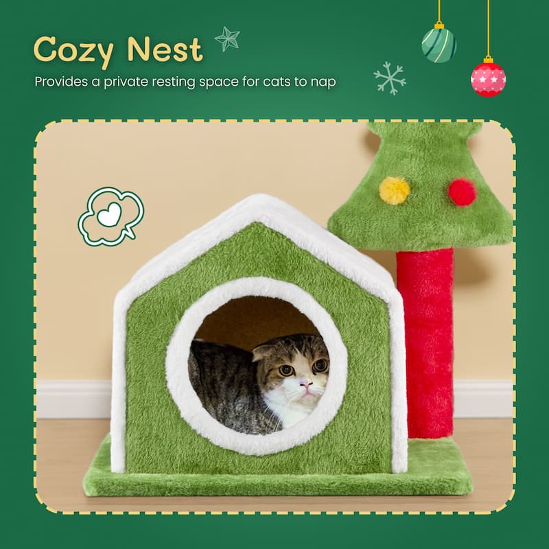 Christmas Cat House Cat Bed Cave, Soft Plush Christmas Nest Holiday Decor For Indoor Cats - (17.5 x 15.7) in