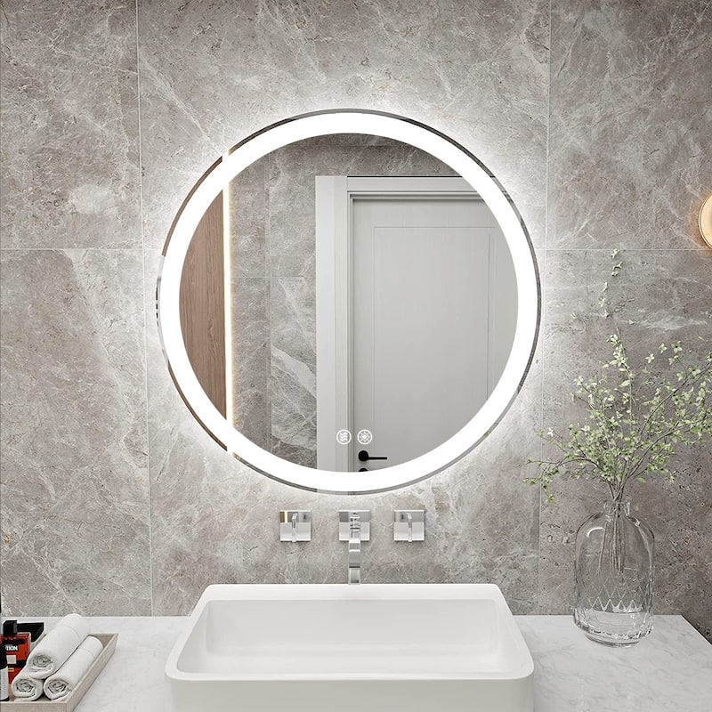 LED Lighted Dimmable Anti Fog Frameless Rounded Vanity Mirror - 20"