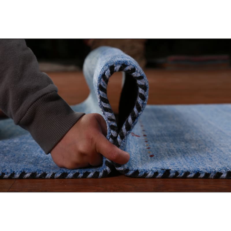 Hand Knotted Oriental 100% Wool Carpet Tribal Animal Pictorial Navy Blue & Blues Gabbeh Runner Rug - 9' 10'' X 2' 6''