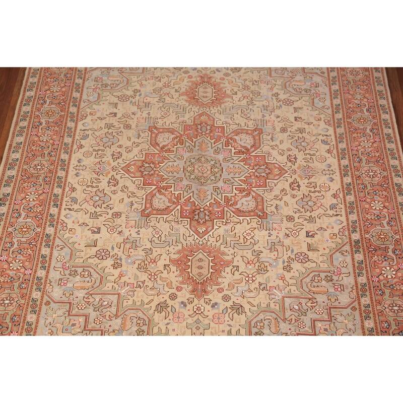 Geometric Tabriz Oriental Rug Handmade Wool Carpet - 5'1" x 6'11"