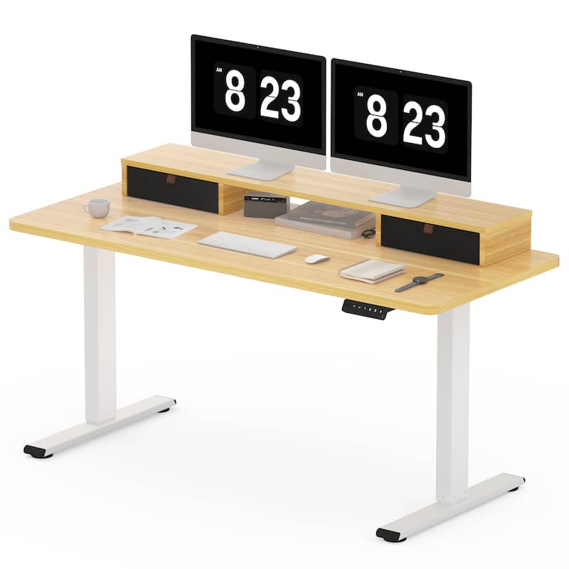 FlexiSpot 48"x24"/55"x24" Ergonomic Height Adjustable Standing Desk with 2 Drawers, Monitor Stand Computer Desk