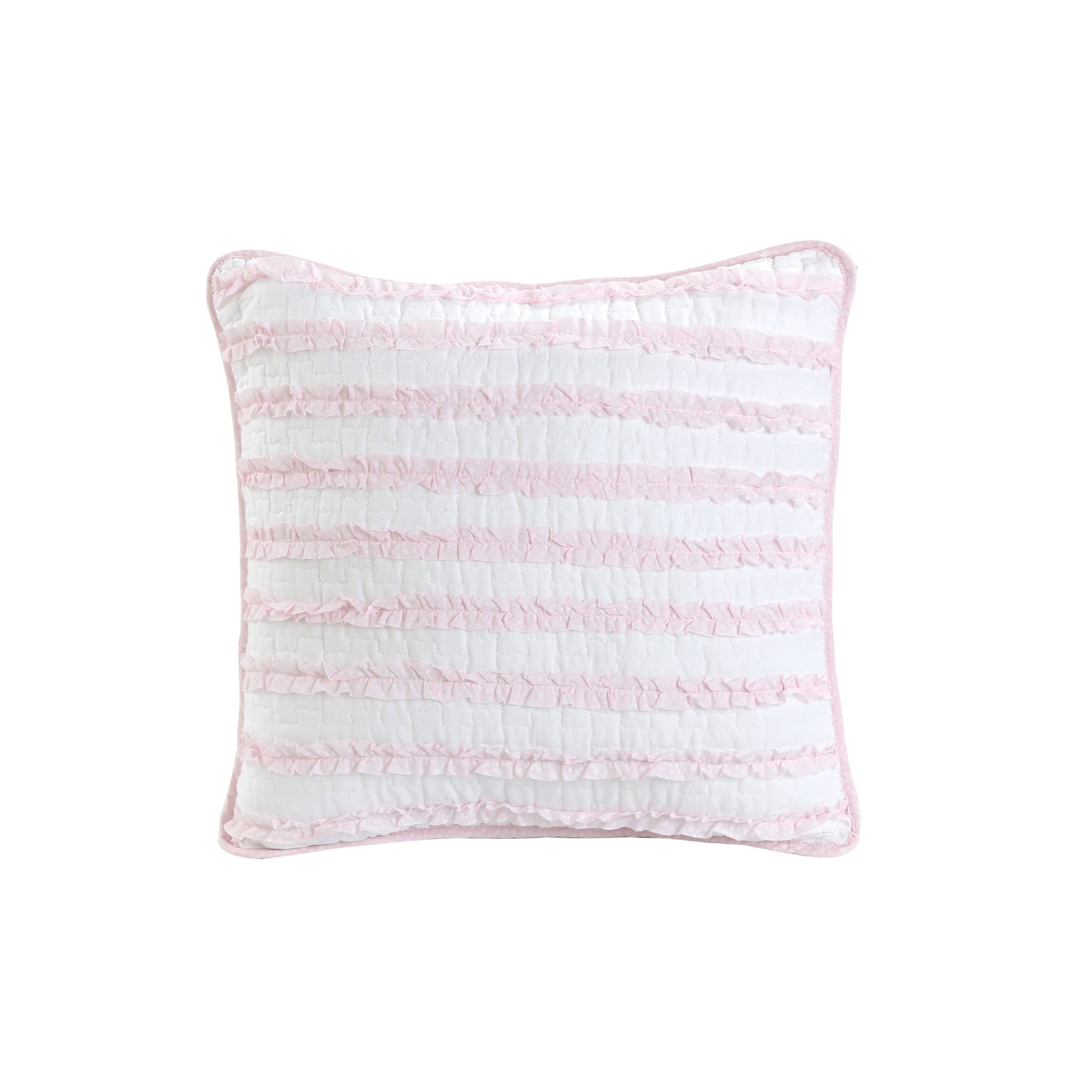 Gracie Oaks Bowrah Girly Ruffle Stripped Ogee Pink White Cotton Queen Quilt Bedding Set With 2 Decor Throw Pillows Wayfair