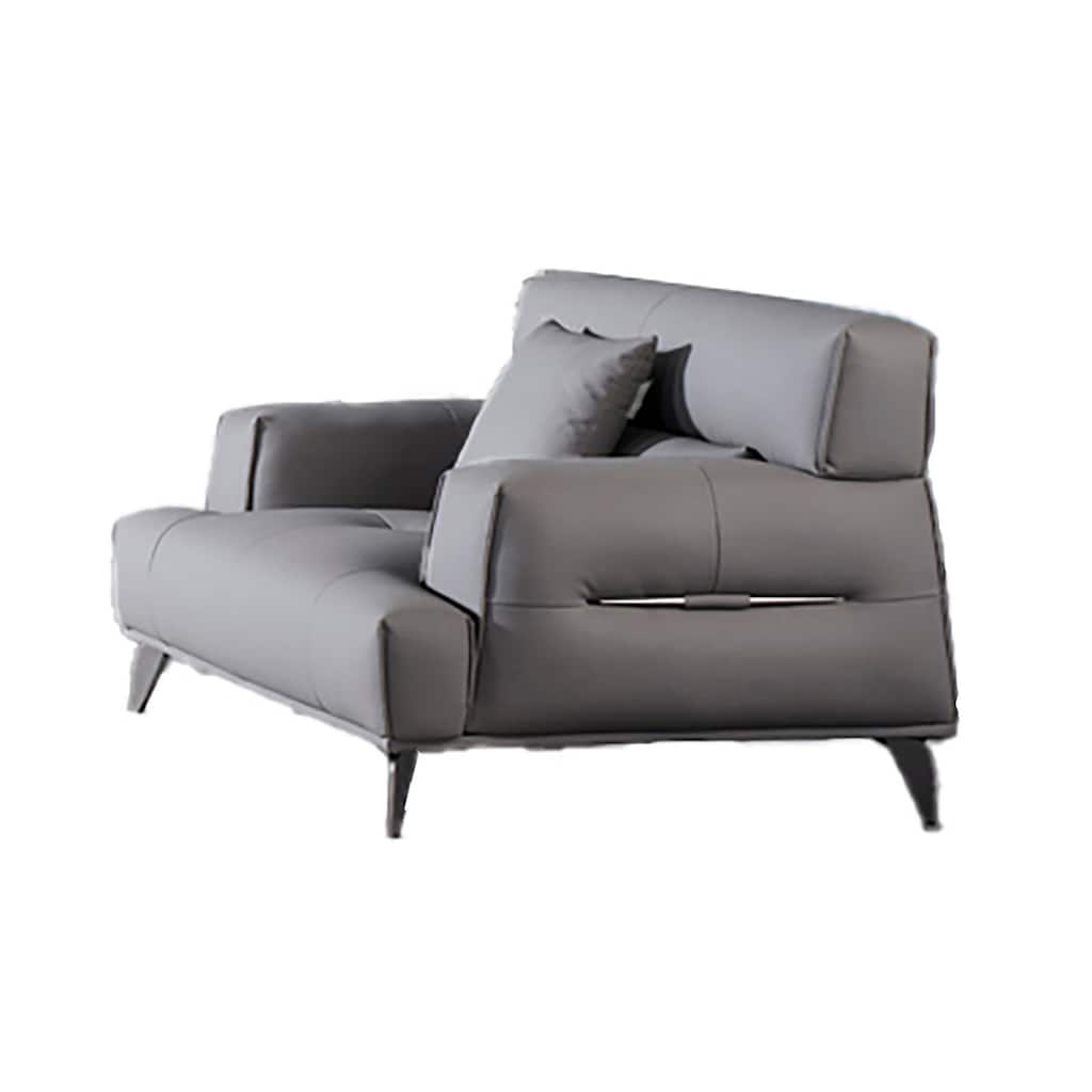 Elsa 53 Inch Sofa Chair, Gray Leather Seat and Armrests, Chrome Metal