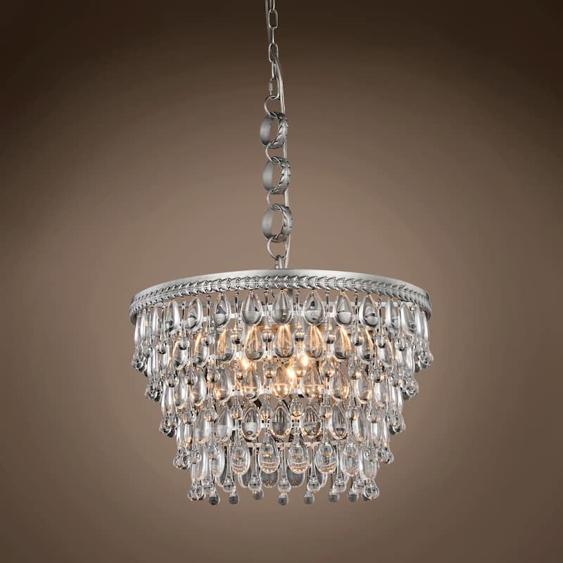 Teardrop Glass Chandelier 5 Light 19" In Antique Silver - 12.00