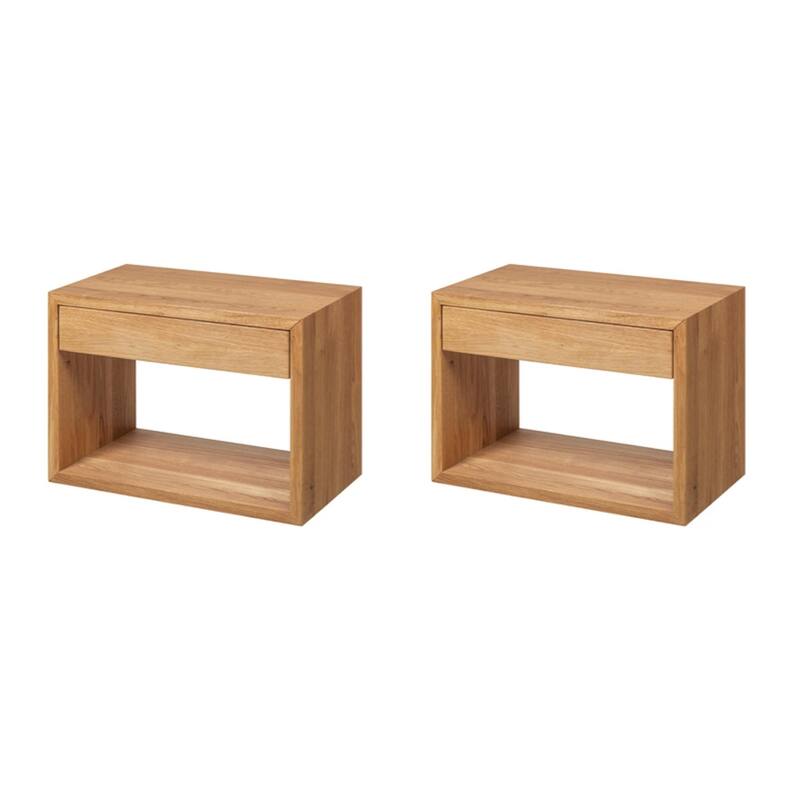 Nightstand set of 2 Floating Solid Oak Nightstand with a Drawer - Oak - 1-drawer