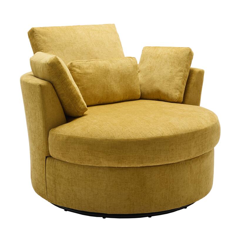Chenille/Boucle Swivel Barrel Chair with Storage Ottoman