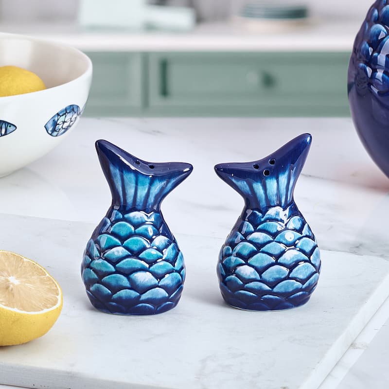 Fitz and Floyd Blue Fin Salt and Pepper Shaker Set