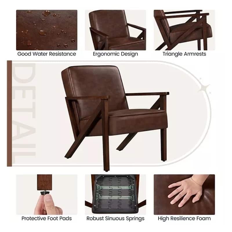 Faux Leather Armchair Accent Chair with Z-shaped Wood Legs Dark Brown - 31" x 31.5"