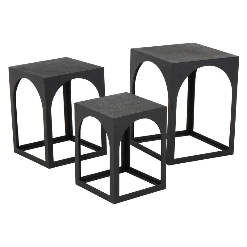 White or Black Metal Nested Side End Accent Table with Arched Cutouts (Set of 3)