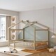 preview thumbnail 2 of 5, Natural Full Size Wood Bed House Bed Frame with Fence for Kids