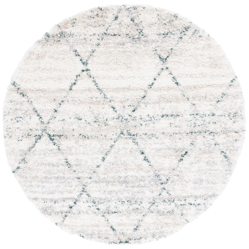 SAFAVIEH Fontana Shag Marye Modern Trellis 2-inch Thick Rug - 6'7" Round - Green/Ivory