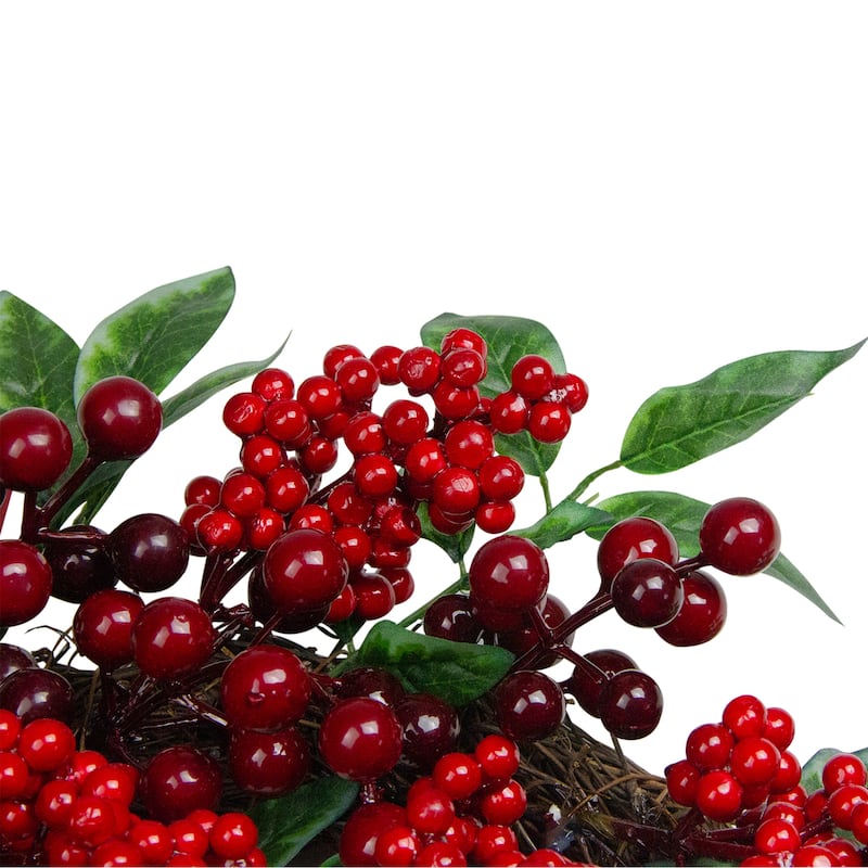 Red Berries Two-Tone Green Leaves Artificial Christmas Wreath 18"