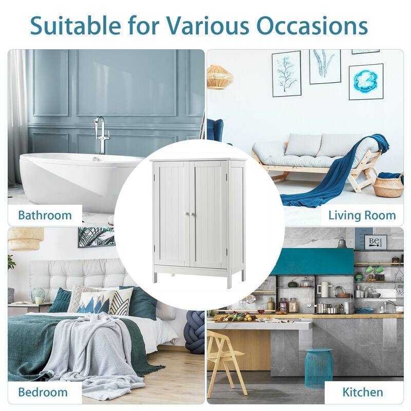 Gymax Bathroom Floor Storage Cabinet Double Door Kitchen Cupboard Shoe