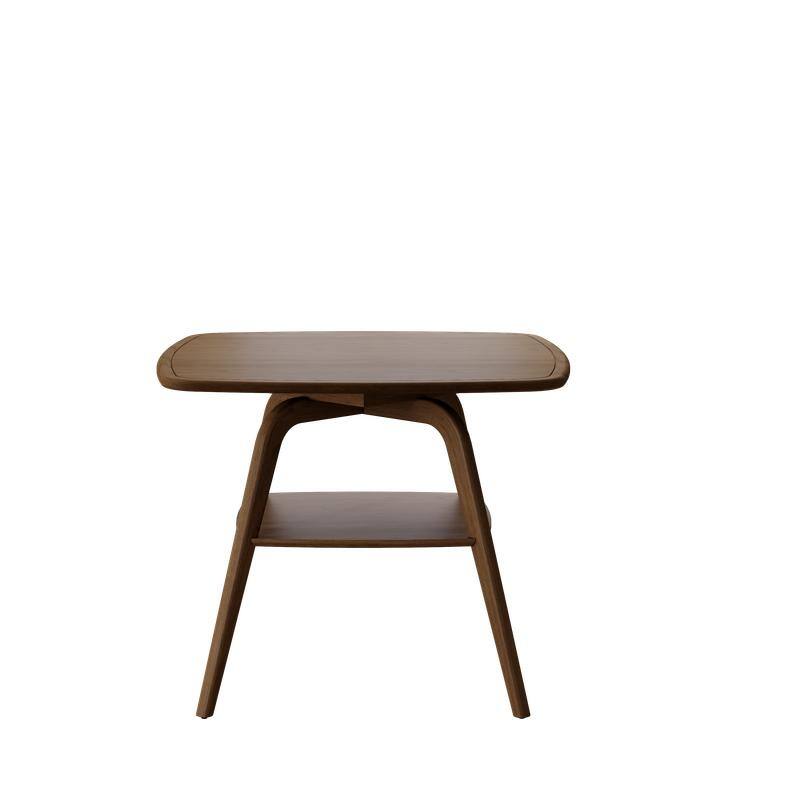 Modern Walnut Finish Dining Table with Extra Storage Shelf