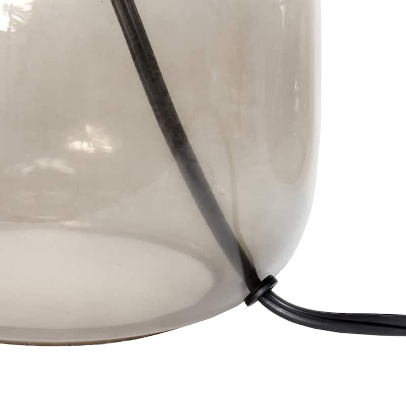 13.75" Modern Round Glass Table Lamp with Fabric Drum Shade for Bedroom or Living Room - 9"L x 9"W x 13.75"H