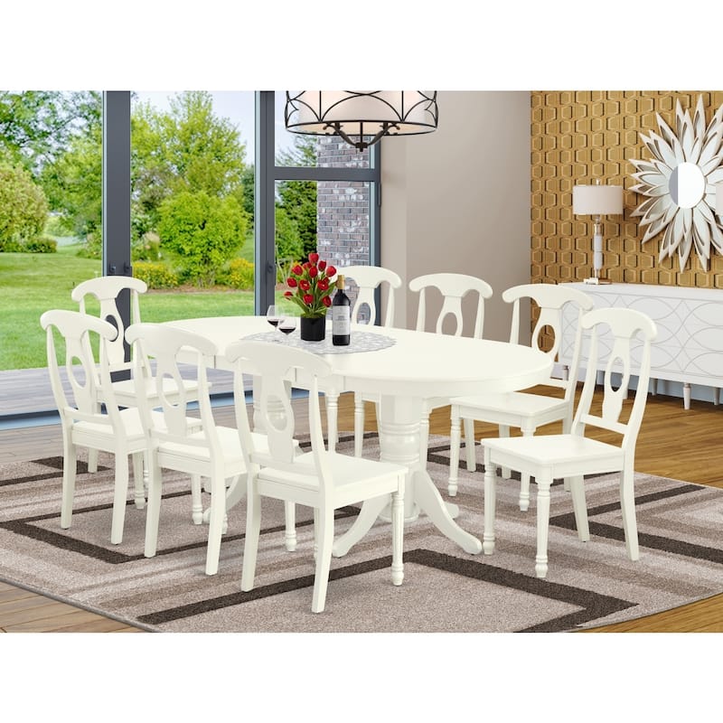 8-Piece Dining Set - Neo-Classical Dining Table with Leaf & Kitchen Chairs
