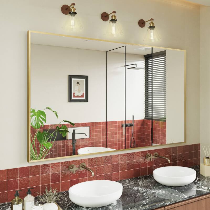 Aluminum Alloy Framed Wall Mounted Bathroom Vanity Accent Mirror in - 60" * 36" - Brushed Gold