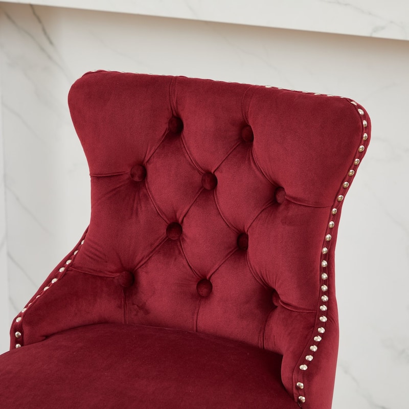 Set of 2,Swivel Velvet Barstools with Button Tufted Decoration and Wooden Legs