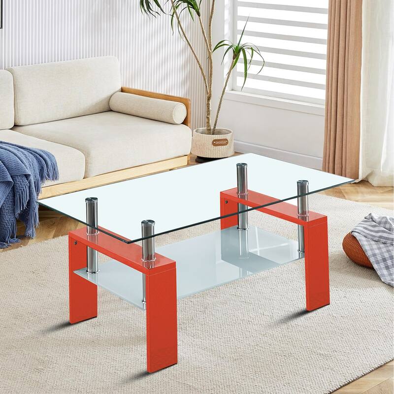 Modern Art Rectangular Coffee Table with a Bottom Shelf