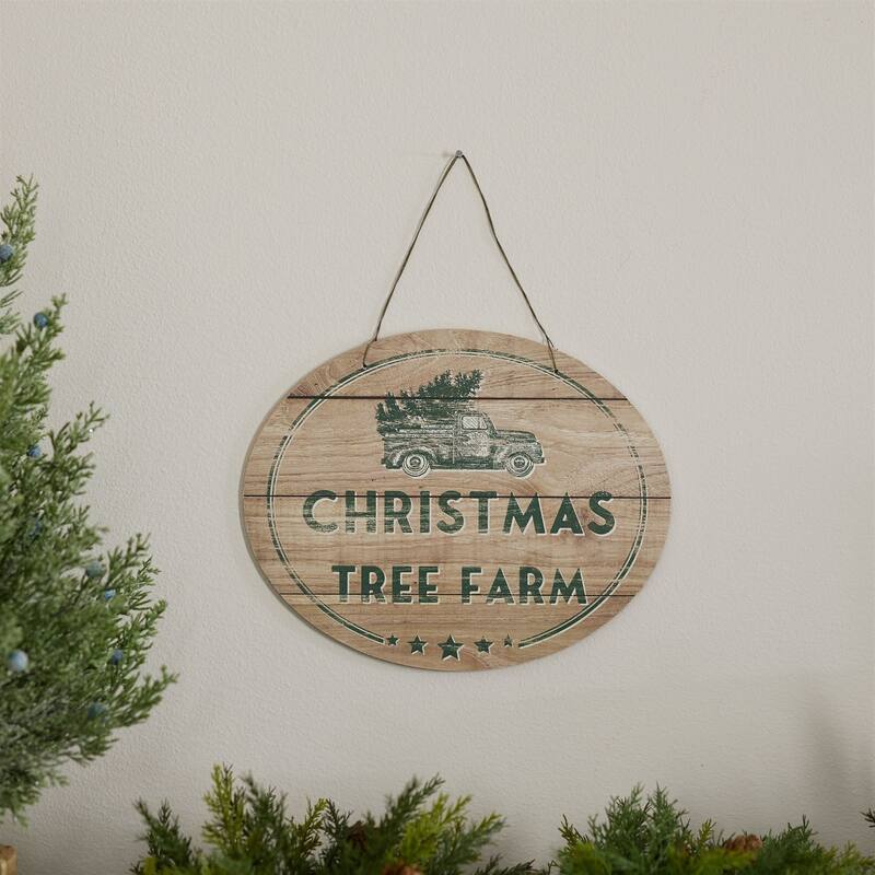 10" Car "Christmas Tree Farm" Round Wall Sign